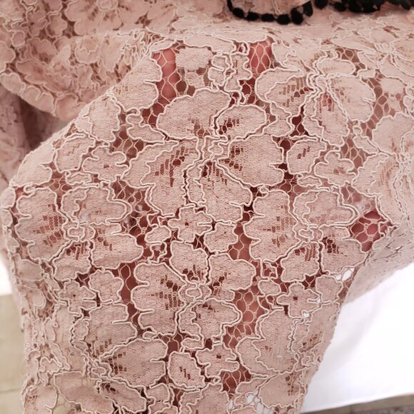 Adiva Dusty Rose Ruffle Floral Lace Pattern Long Sleeve Preppy Blouse Size M - Picture 7 of 10